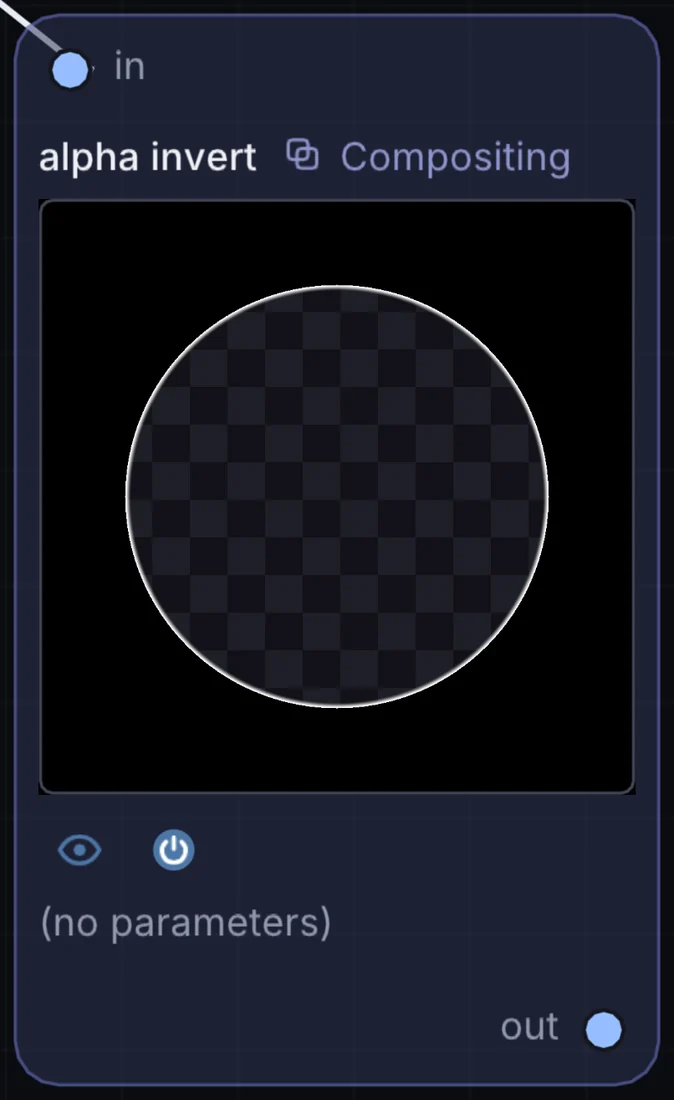 The Alpha Invert node in Infinite, showing its inputs, controls and outputs.