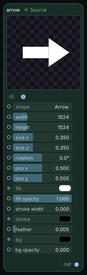 The Arrow node in Infinite, showing its controls and output.
