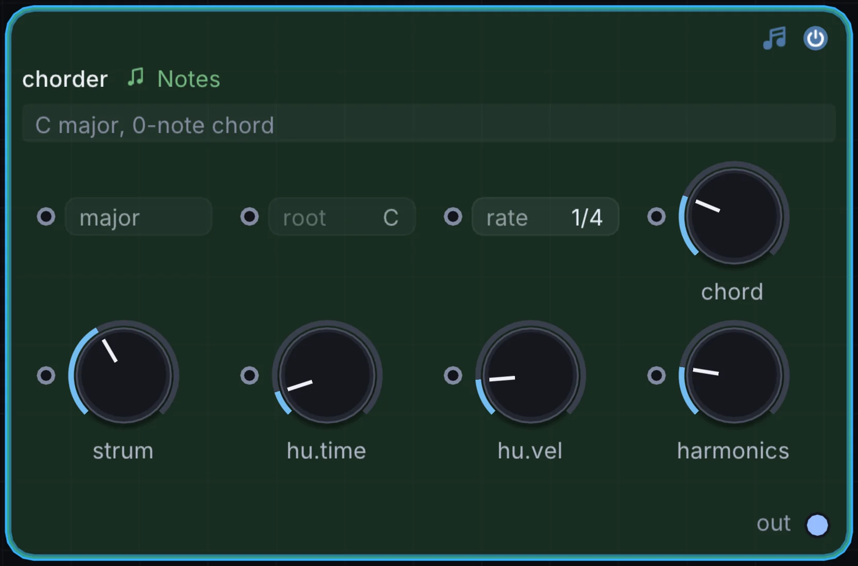 The Chorder node in Infinite, showing its controls and output.