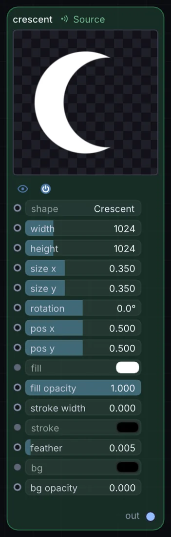 The Crescent node in Infinite, showing its controls and output.