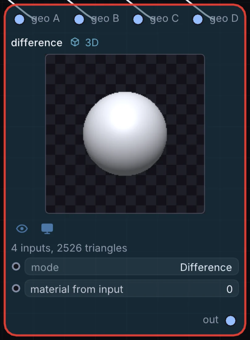 The Difference node in Infinite, showing its inputs, controls and outputs.