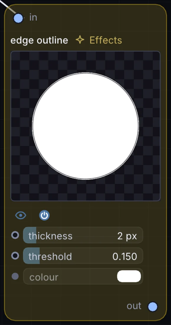 The Edge Outline node in Infinite, showing its inputs, controls and outputs.