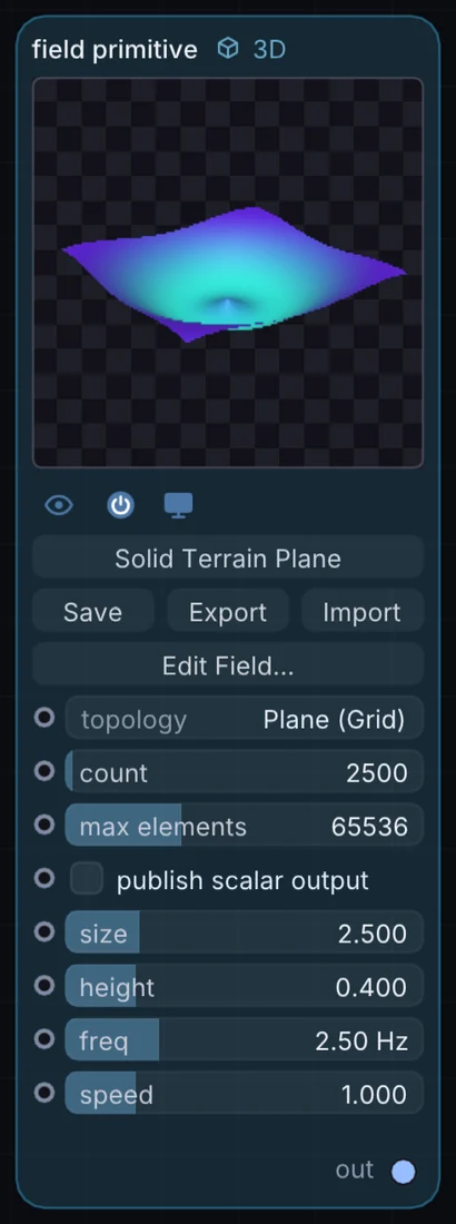 The Field Primitive node in Infinite, showing its controls and output.