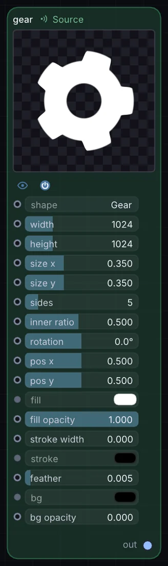 The Gear node in Infinite, showing its controls and output.