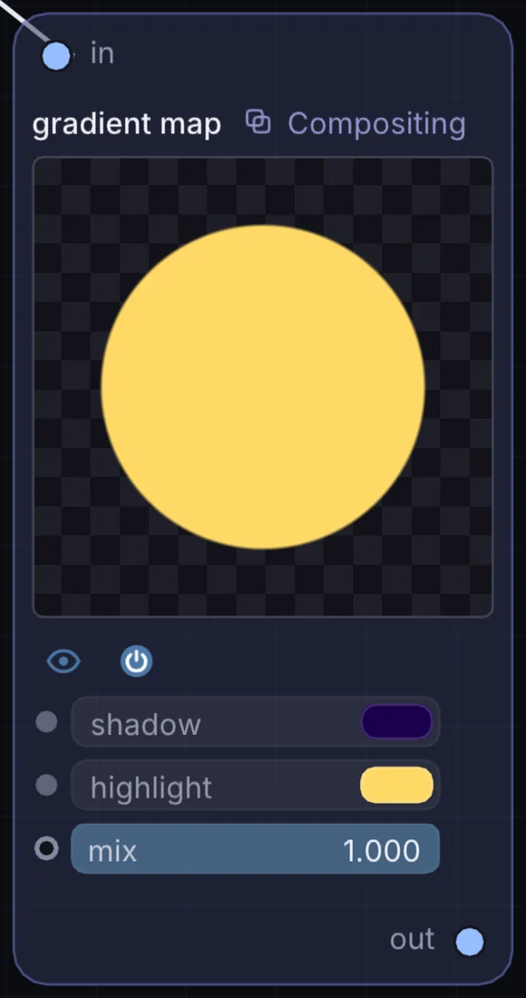 The Gradient Map node in Infinite, showing its inputs, controls and outputs.