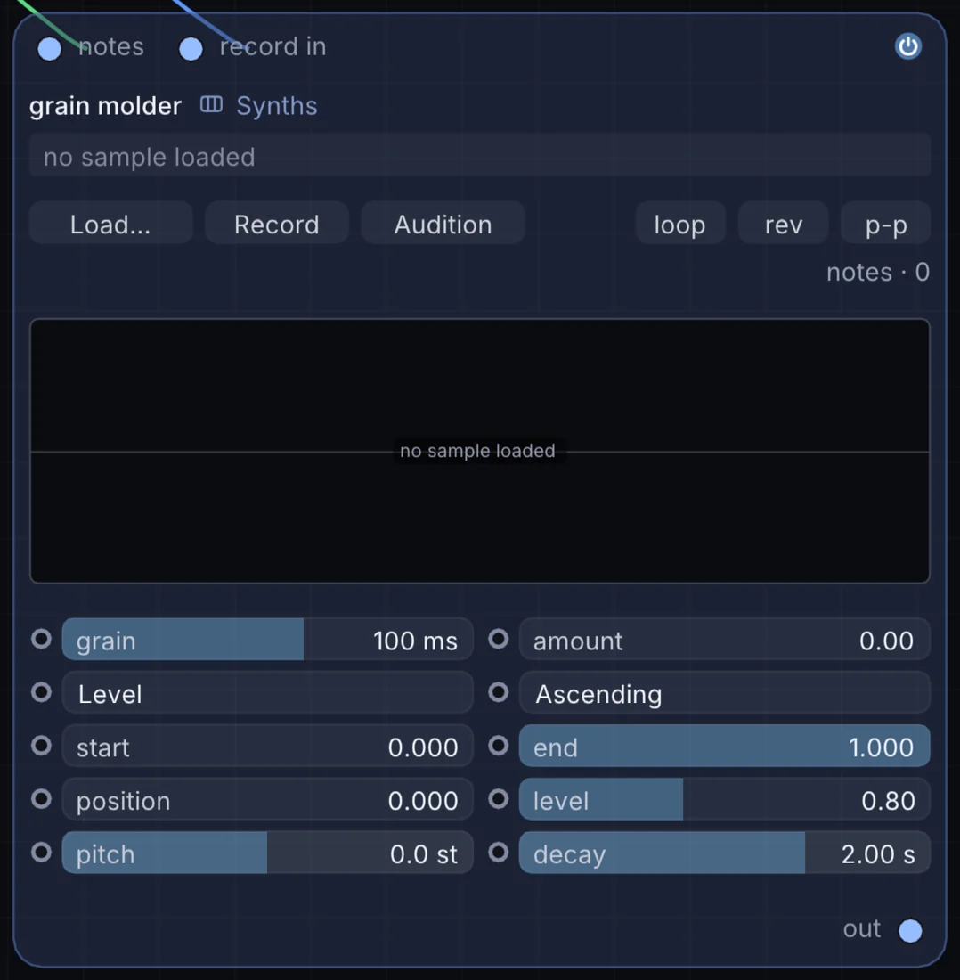 The Grain Molder node in Infinite, showing its inputs, controls and outputs.