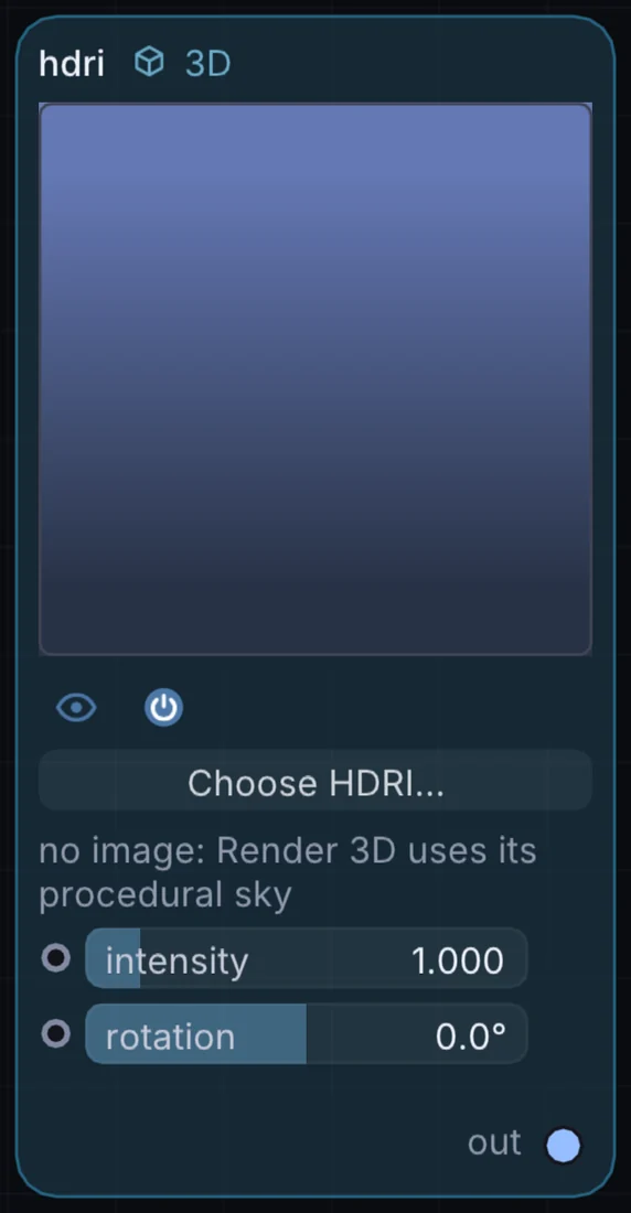 The HDRI node in Infinite, showing its controls and output.