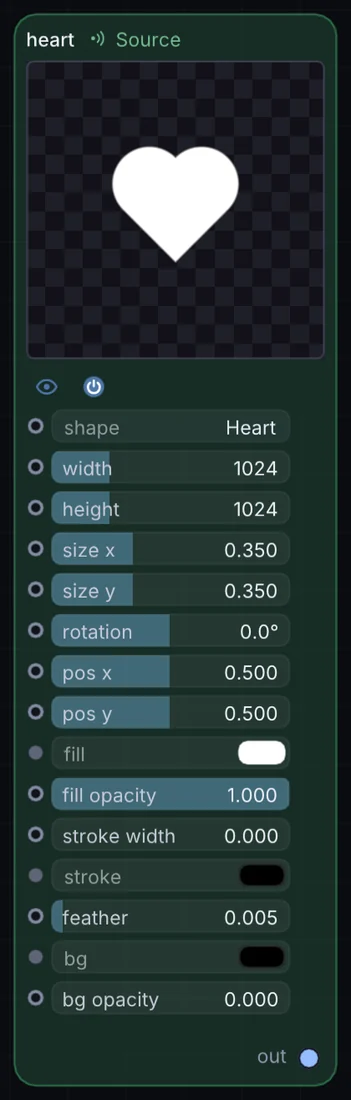 The Heart node in Infinite, showing its controls and output.