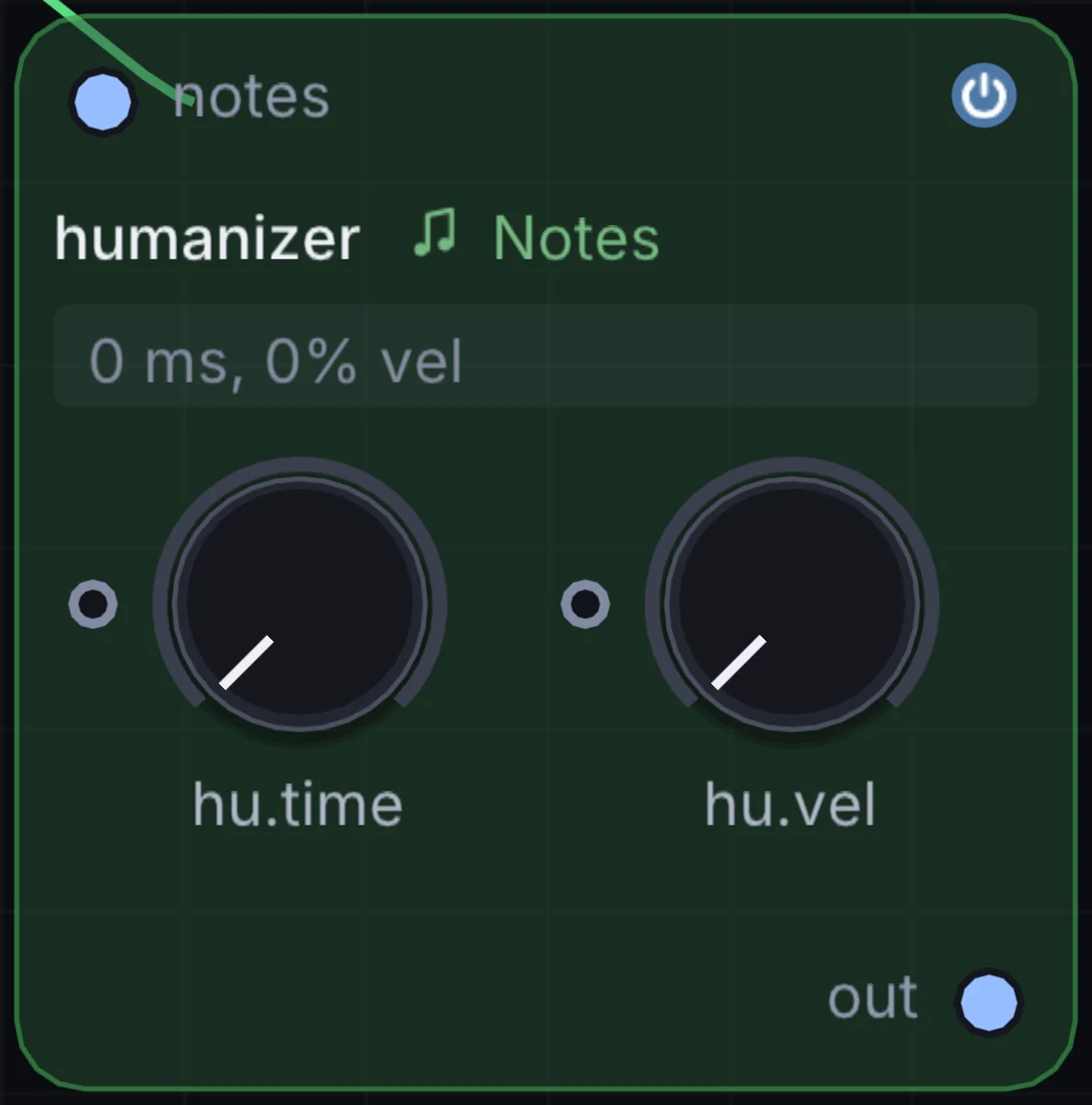 The Humanizer node in Infinite, showing its inputs, controls and outputs.
