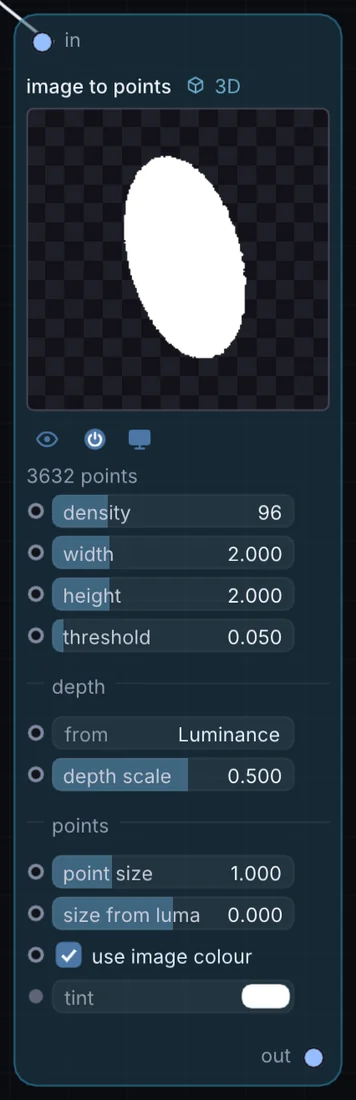 The Image to Points node in Infinite, showing its inputs, controls and outputs.