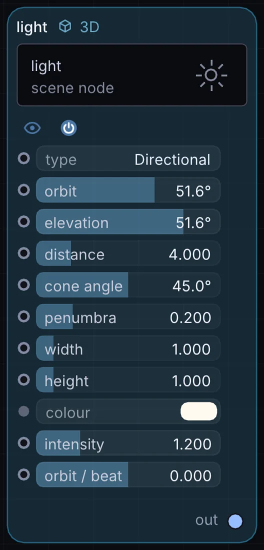 The Light node in Infinite, showing its controls and output.