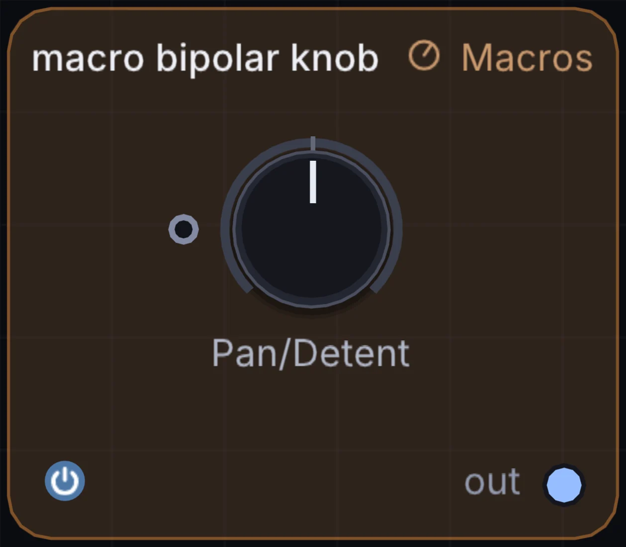 The Macro Bipolar Knob node in Infinite, showing its controls and output.