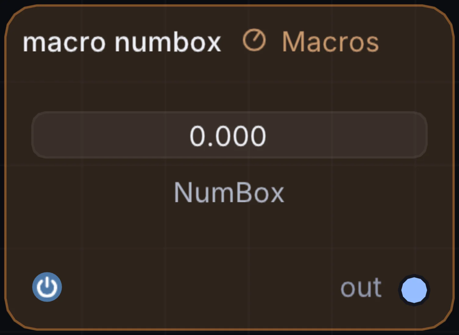 The Macro NumBox node in Infinite, showing its controls and output.