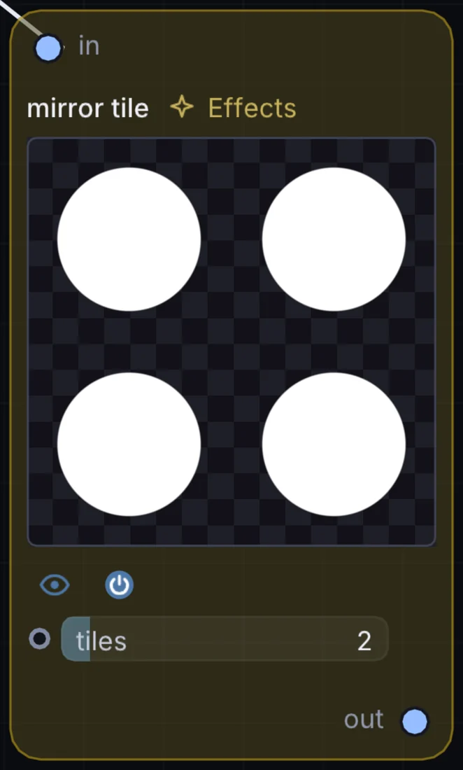 The Mirror Tile node in Infinite, showing its inputs, controls and outputs.