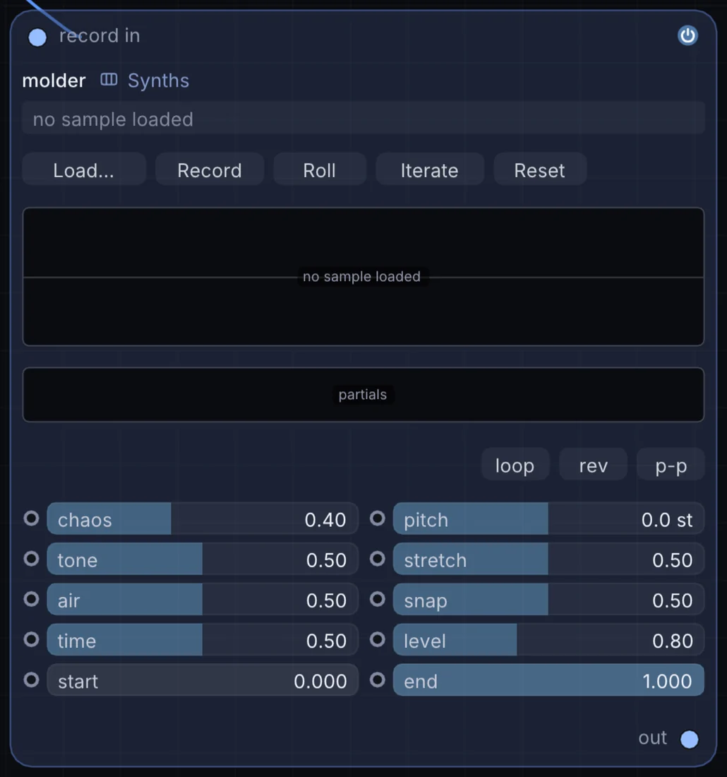 The Molder node in Infinite, showing its inputs, controls and outputs.