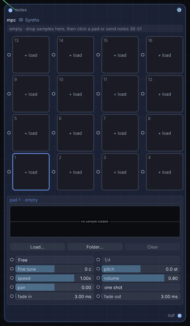 The MPC node in Infinite, showing its inputs, controls and outputs.