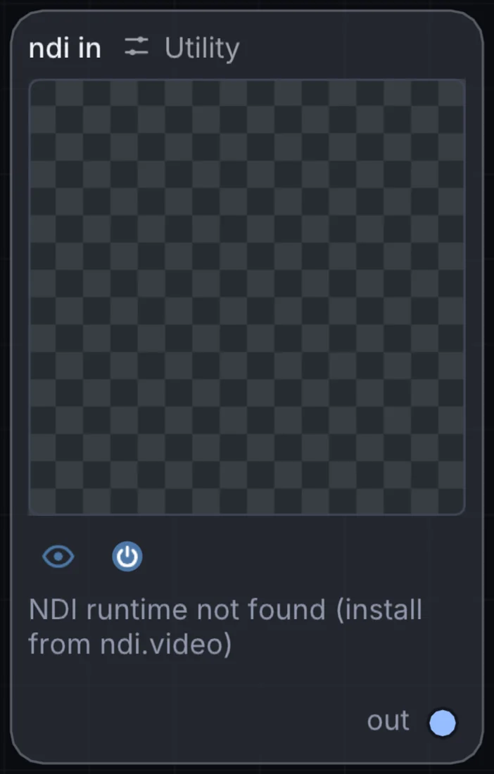 The NDI In node in Infinite, showing its controls and output.