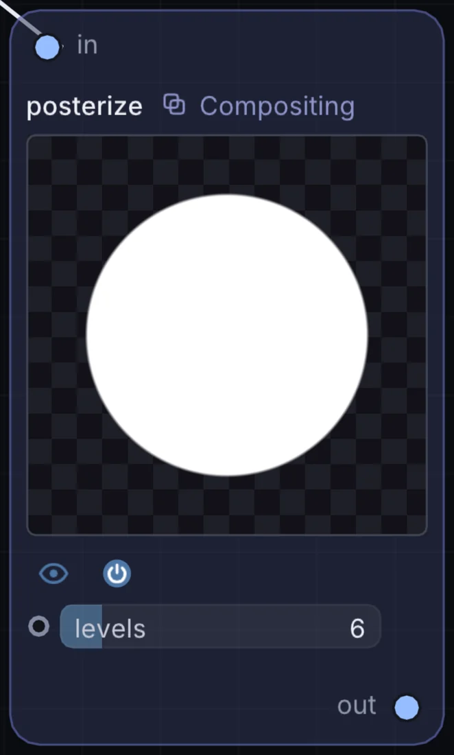 The Posterize node in Infinite, showing its inputs, controls and outputs.