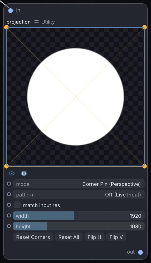 The Projection node in Infinite, showing its inputs, controls and outputs.
