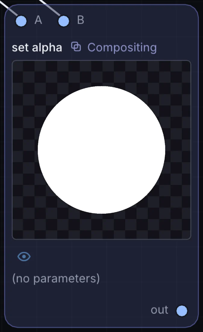 The Set Alpha node in Infinite, showing its inputs, controls and outputs.