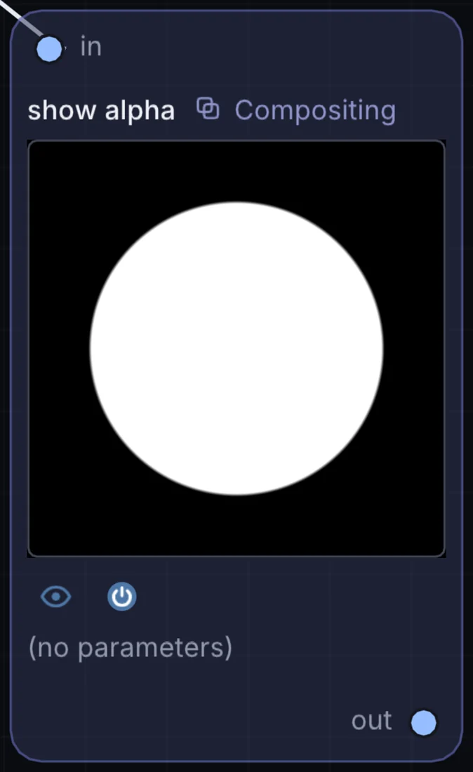 The Show Alpha node in Infinite, showing its inputs, controls and outputs.
