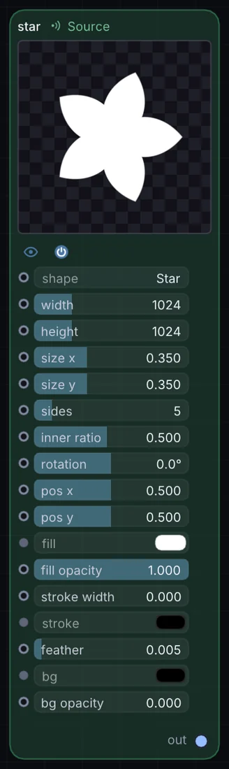 The Star node in Infinite, showing its controls and output.