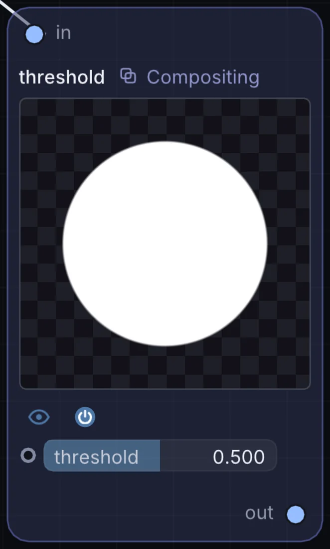 The Threshold node in Infinite, showing its inputs, controls and outputs.