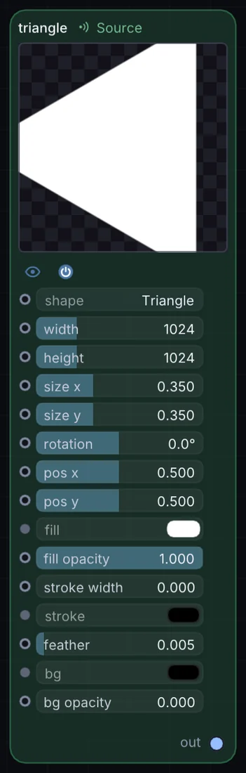 The Triangle node in Infinite, showing its controls and output.