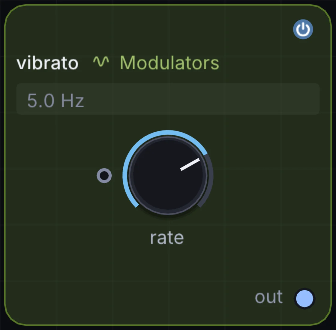 The Vibrato node in Infinite, showing its controls and output.