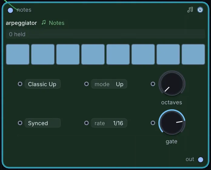 The Arpeggiator node in Infinite.