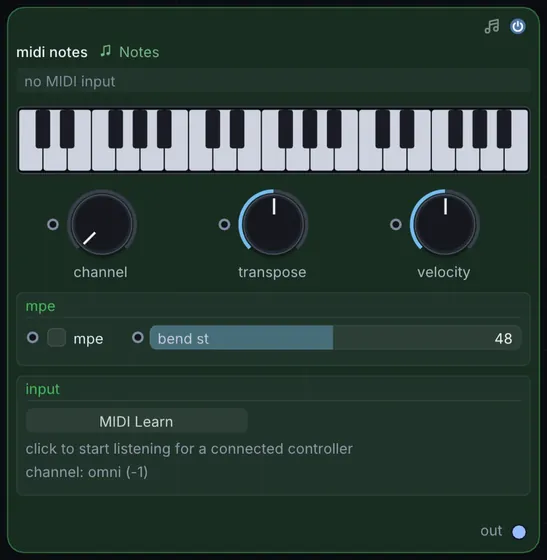 The MIDI Notes node in Infinite.