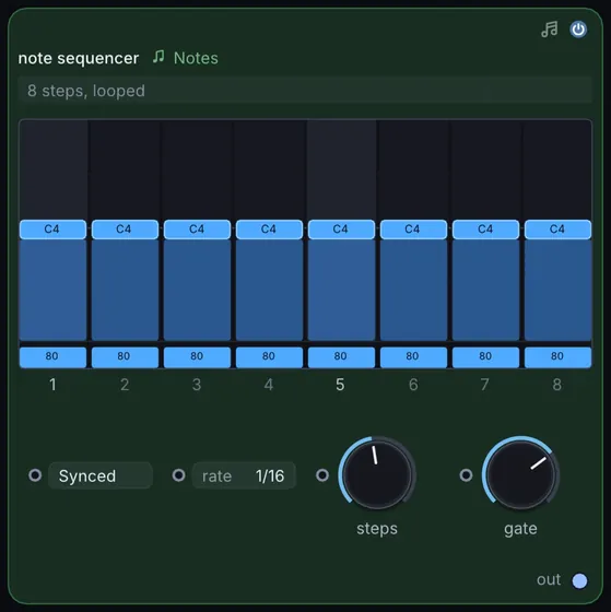 The Note Sequencer node in Infinite.
