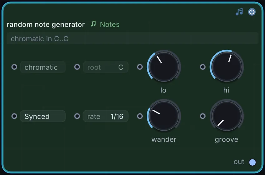 The Random Note Generator node in Infinite.